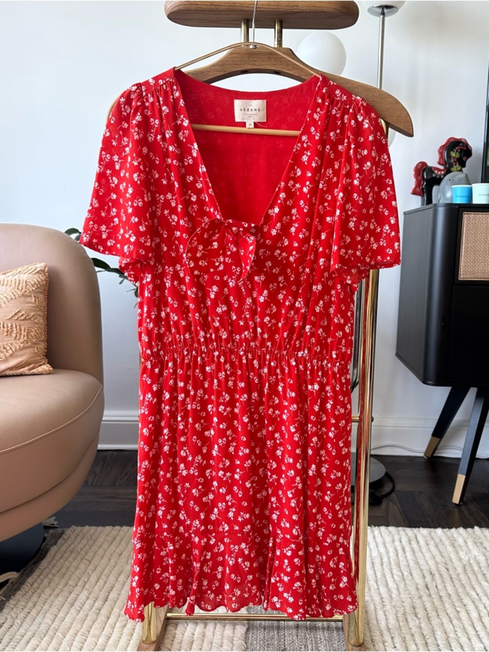 Sézane silk Red Floral Tie-Front Mini Dress